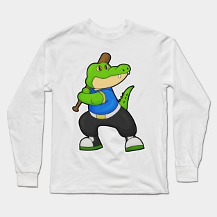 Crocodile at Baseball with Baseball bat Long Sleeve T-Shirt